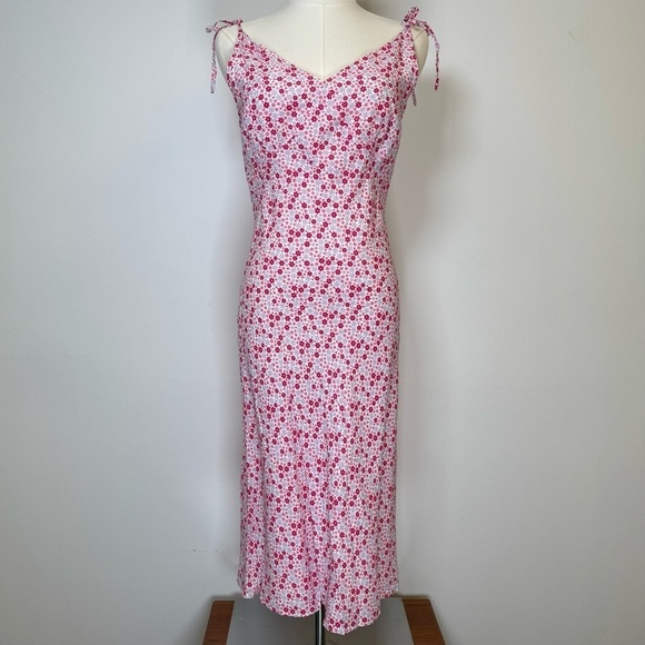 Xing Dresses & Skirts - Floral Sundress Spaghetti Strap Ties Pink Purple Midi Length Womens Size Medium
